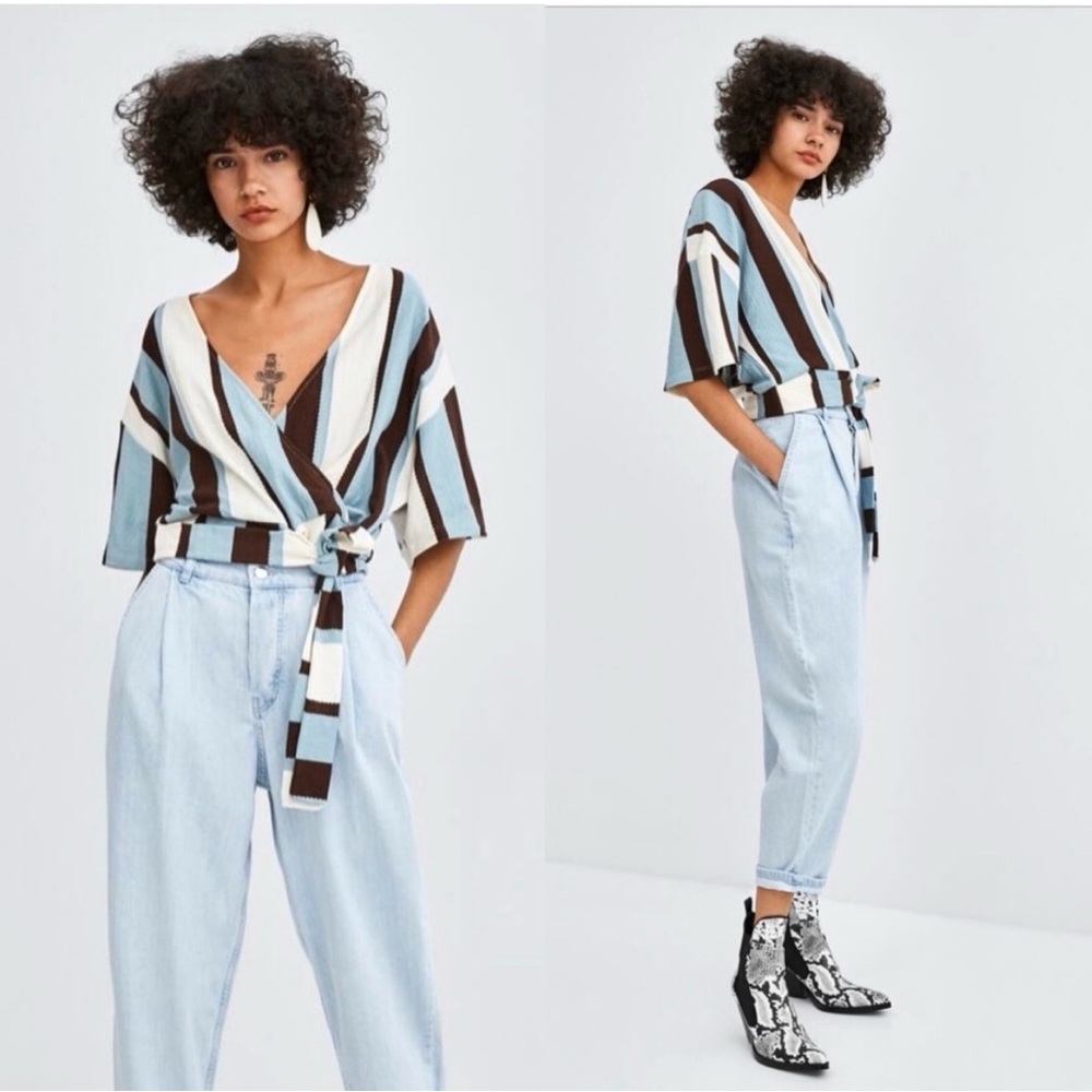 Zara Retro 70s 60s Inspired Striped Cropped Front Tie Wrap